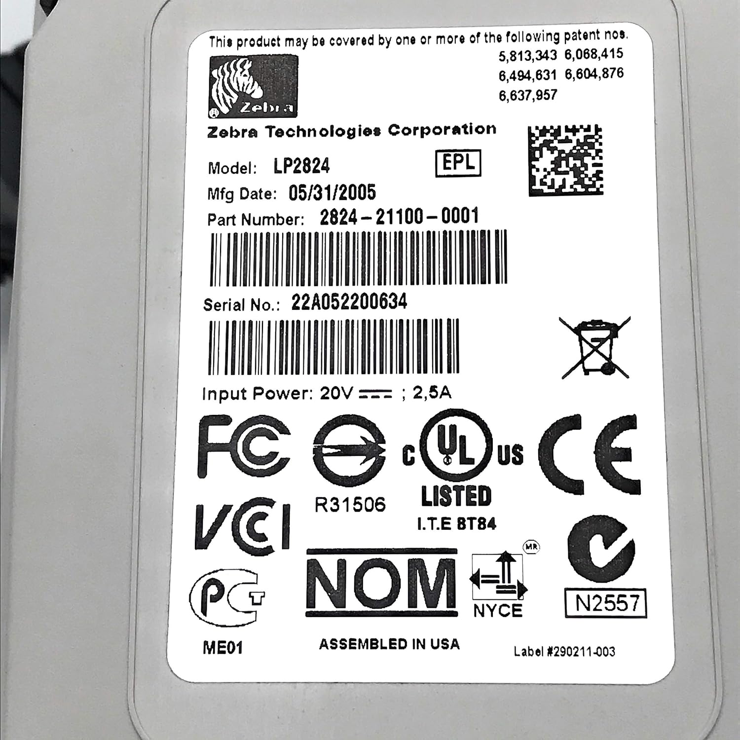 LP2824 Barcode Label Printer, USB and Serial Interface, 2 Inch, Direct Thermal, EPL, with Power Supply (Renewed)