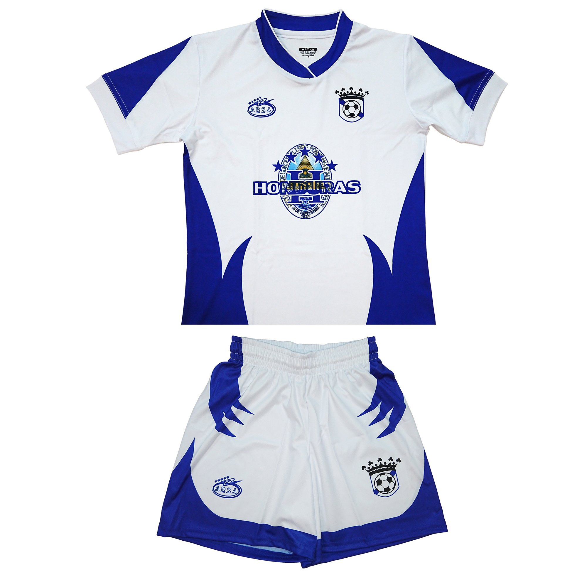 Honduras Youth Soccer Uniform, Home and Away, Jersey and Short, 100% Polyester, Sublimated Design (White, 10)