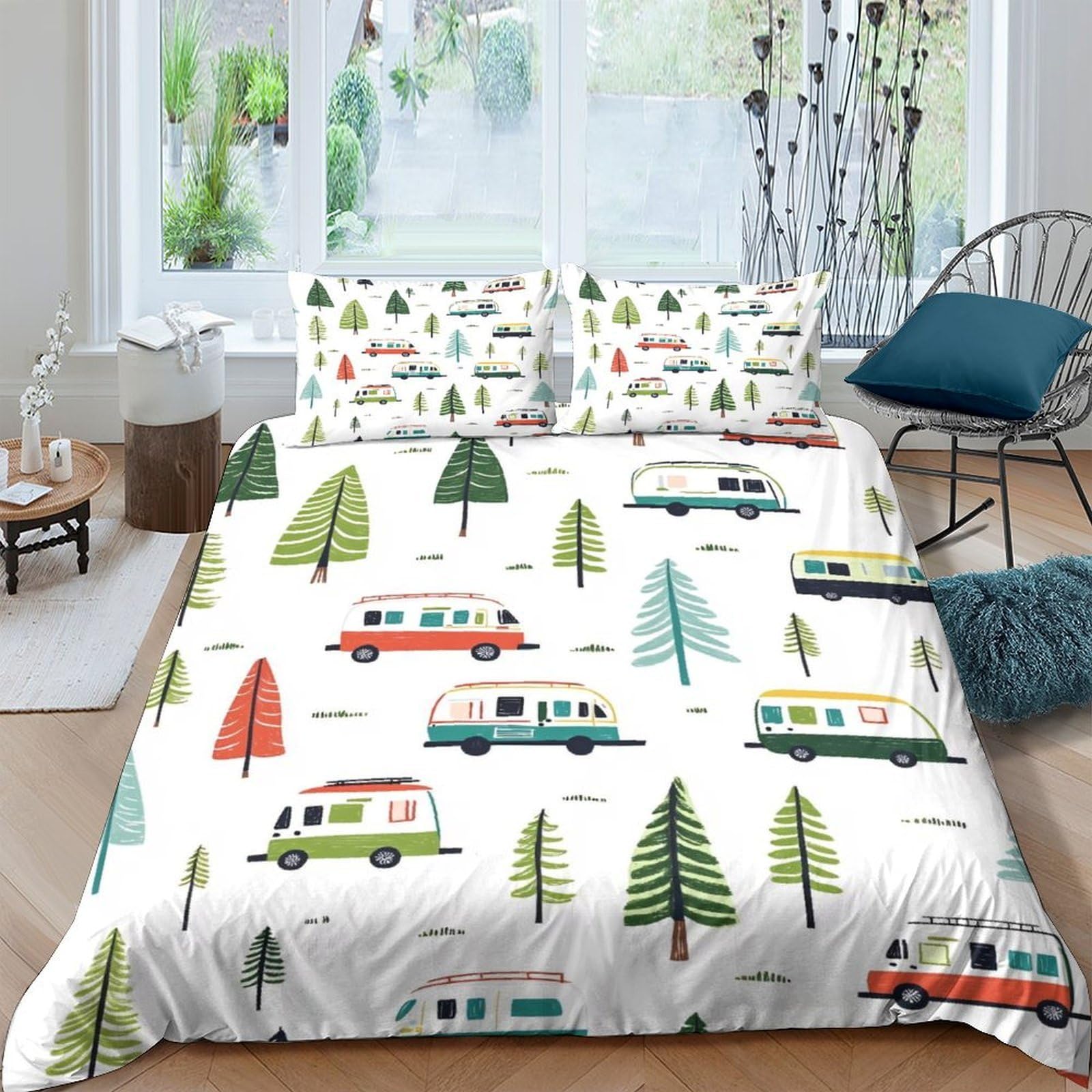 Ctjqhvkz Style-8 3D Printed Forest Camper Fitted Sheet Microfiber Soft Breathable Trees Caravan Bed Cover For Bedroom Guest Room Decor Single（135X200cm）