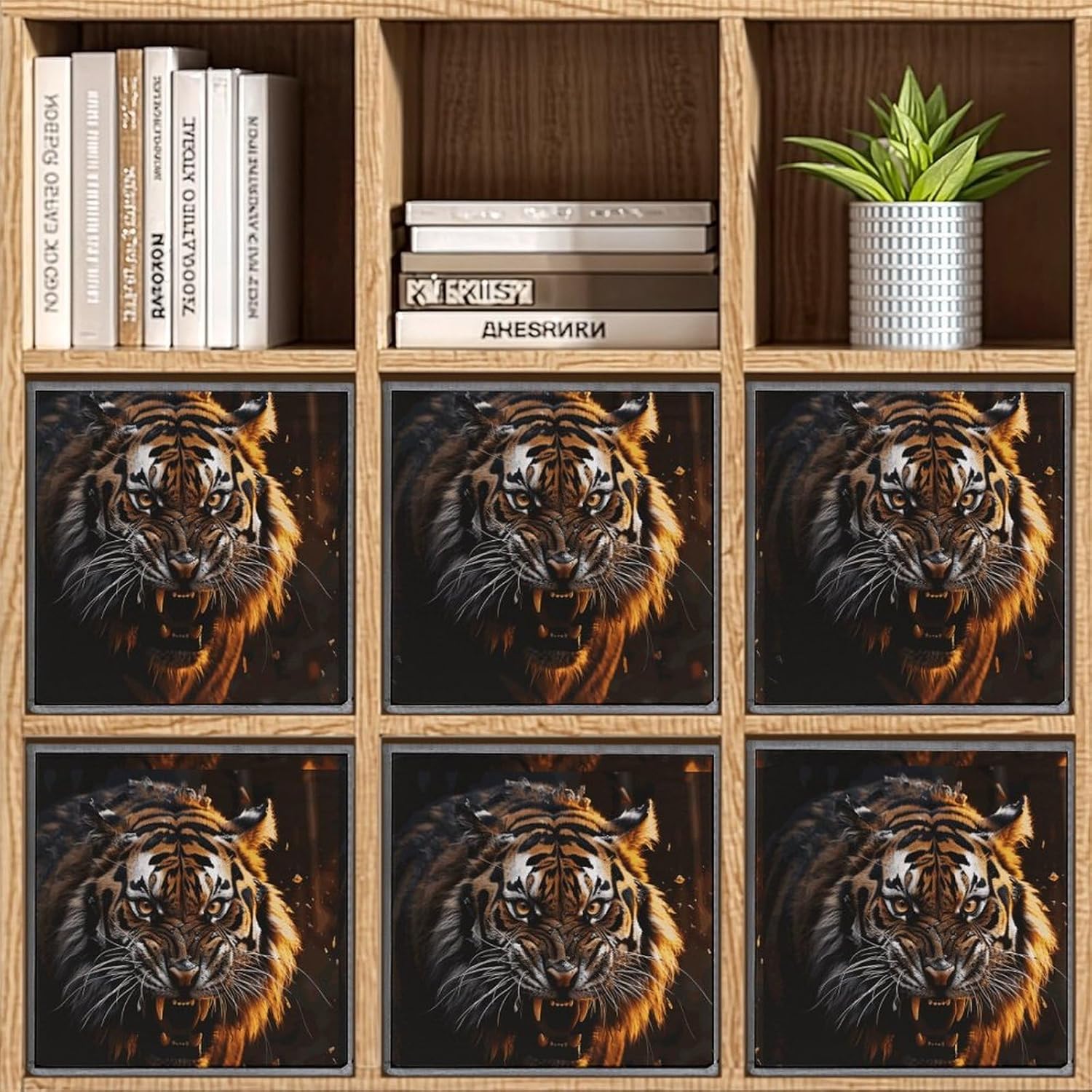 Ferocious Tiger Storage Cubes Set of 6 Storage Bins with Handles Collapsible Storage Basket Fabric Storage Box for Shelves Large Closet Shelf Organizer for Organization 11 Inch