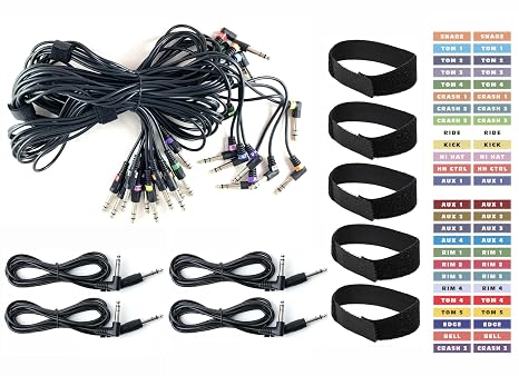 Silverline 16 Cable Snake Harness Kit Replacement for Yamaha DTX900, DTX900M, DTX920K Drums (12 Cable Snake +4 10FT Aux/HH Cables)