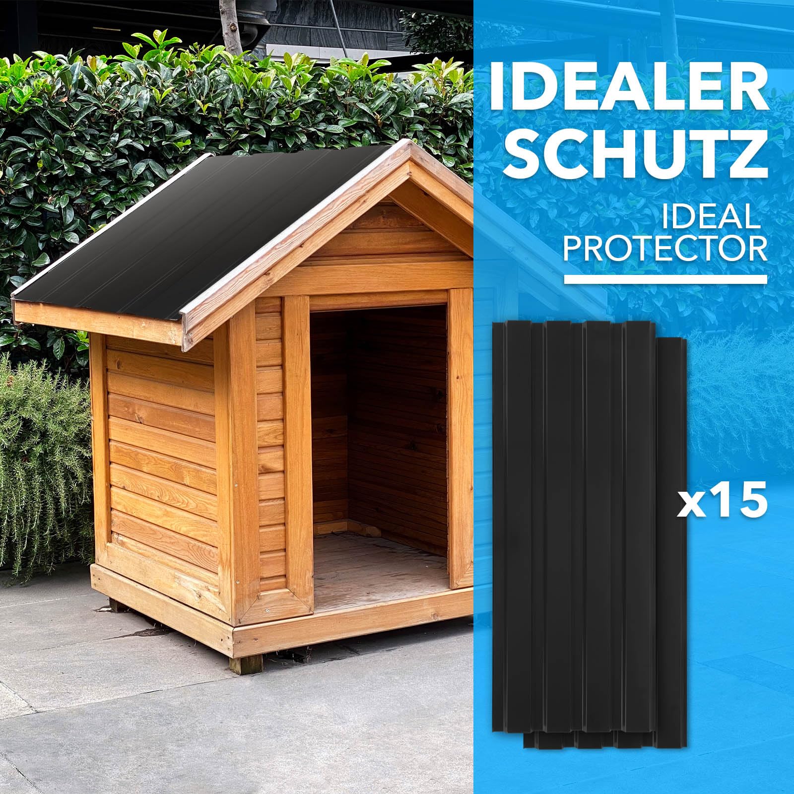 KARAT - 15 piezas de chapa trapezoidal de 115 x 45 cm - Juego de perfilada con tornillos - 7,7 m² - Grosor 0,25 mm - Chapa de techo de acero - Revestimiento de pared (Negro)