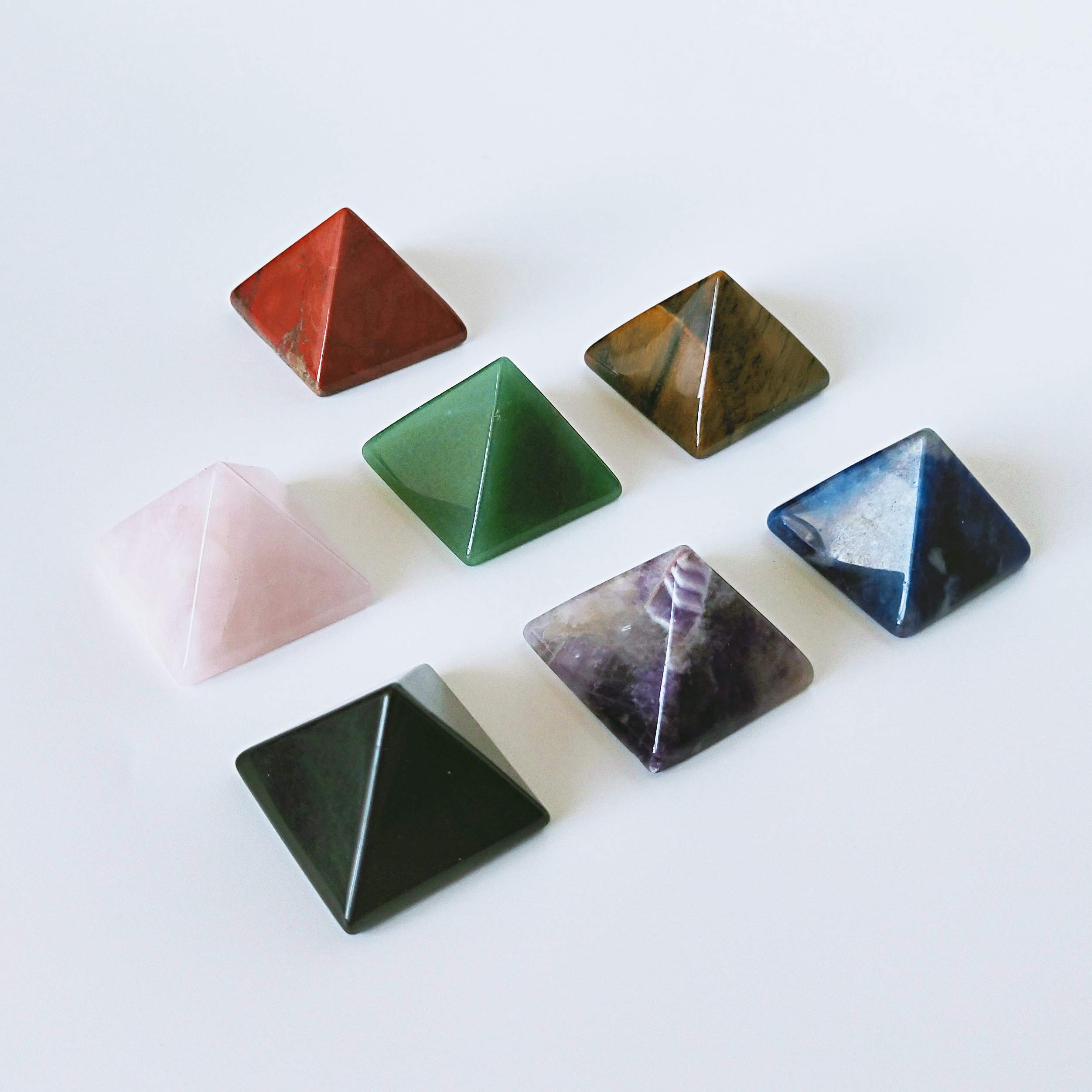 Mina Heal Set of 7 Crystal Pyramids of Natural Chakra Healing Stones, 1.5 inch