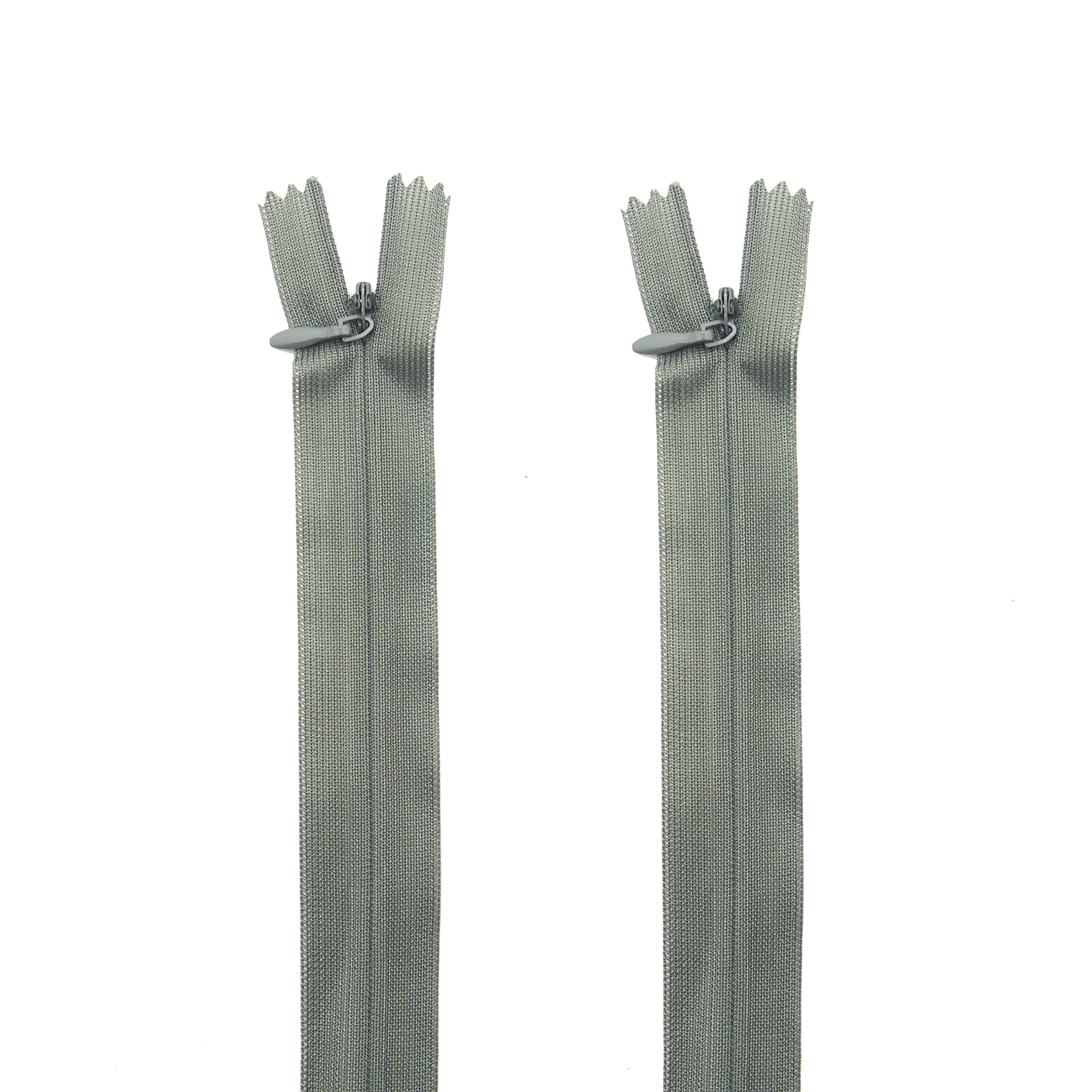 HAND® 2 Pcs Olive Grey Invisible Zipper for Dresses, Skirts, Blouses, Pants etc - 14 inch (35.5 cm) Long - Nylon Zip and Metal Zip Head