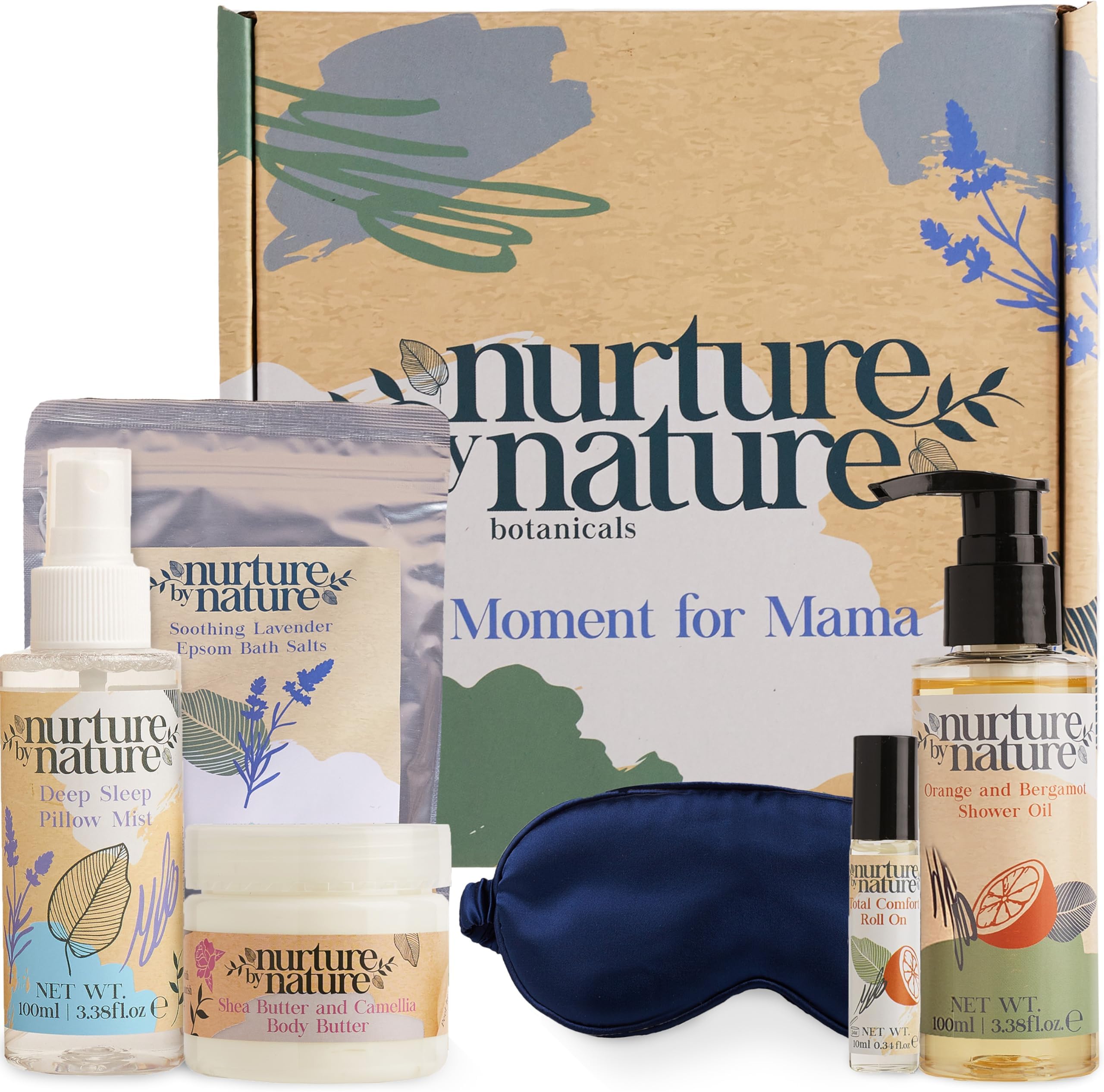 Nurture by Nature Spa Collection Gift Set – 6 Pcs Relaxing Pamper Gifts for Women with Bath Salts, Body Butter, Sleep Mask & More, Valentines Day Gift for Her, Mothers Day Gift Idea, New Mum Present