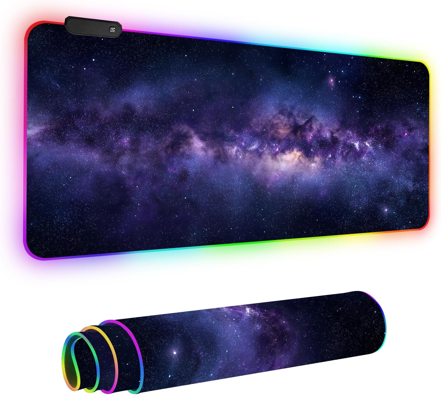 RGB Gaming Mouse Pad XL 35.4"x15.7", Galaxy Large Mousepad with LED Light, Extended Desk Mat RGB Mousepad, Non-Slip Rubber Base Smooth Surface Keyboard Mouse Pad