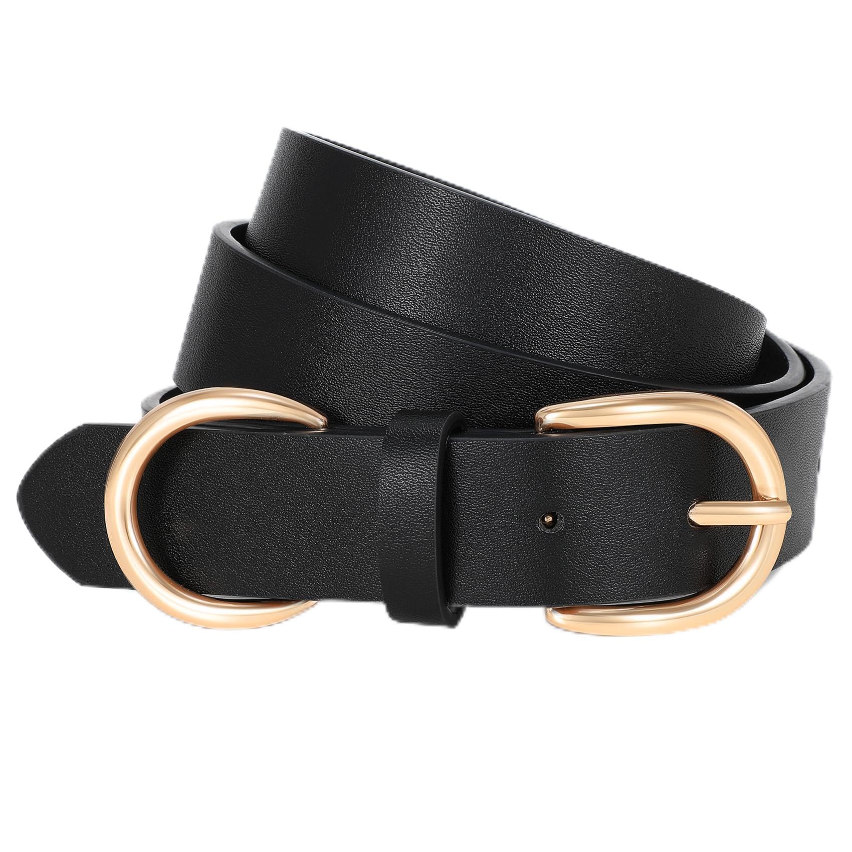 XZQTIVE Black Leather Belts for Women Brown Womens Belts for Jeans Pants Dress Ladies Waist Belts with Gold