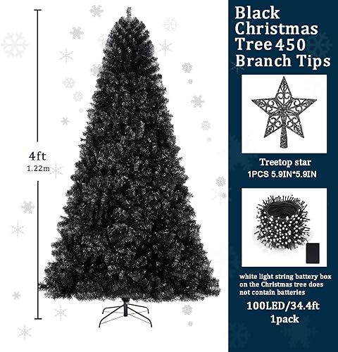 Miniatura 2 de KTKDE - Árbol de Navidad negro artificial de 4 pies con 450 puntas de rama y base metálica, fácil de armar, ideal para decoración de Halloween o