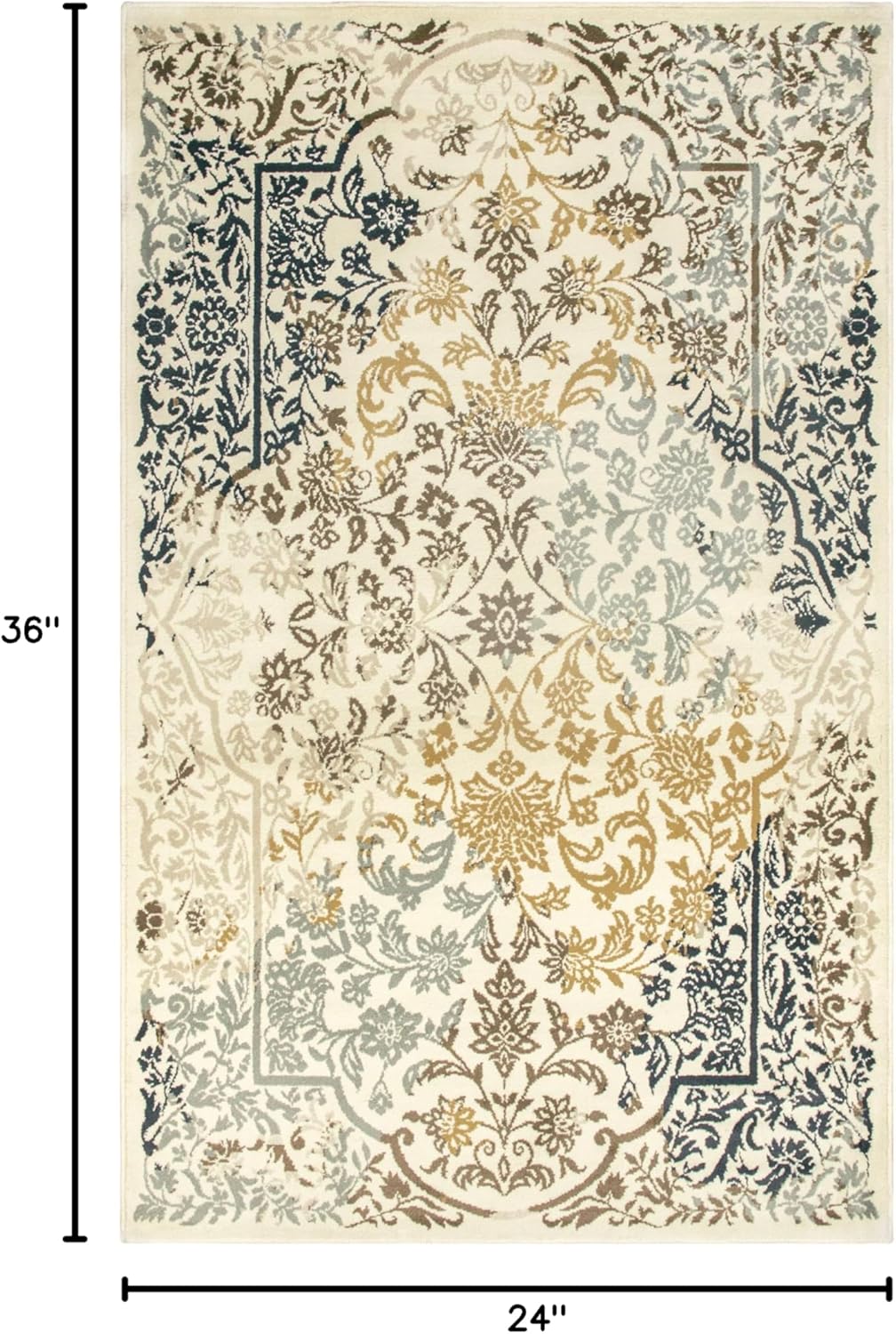 Superior Floral Ariza Runner Rug, 2' x 3', Ivory Brown