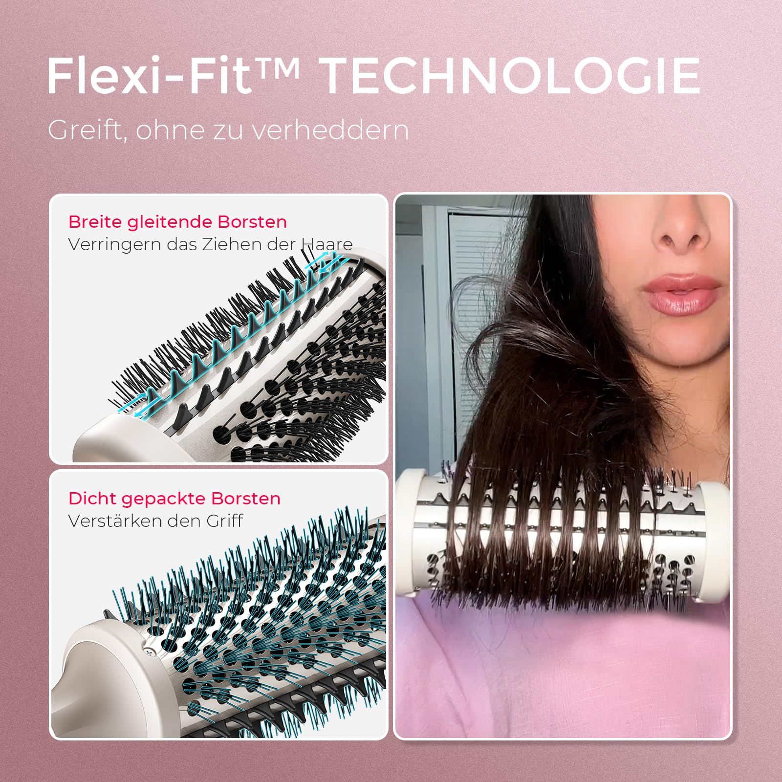 TYMO STYLUX Thermobürste 43mm - Thermal Brush Lockenbürste Styler für natürliche Locken und Blowout, Hot Brush Heiße Rundbürste zum Glätten und Volumen für Lange und Kurze Haar, EU Stecker, Gold