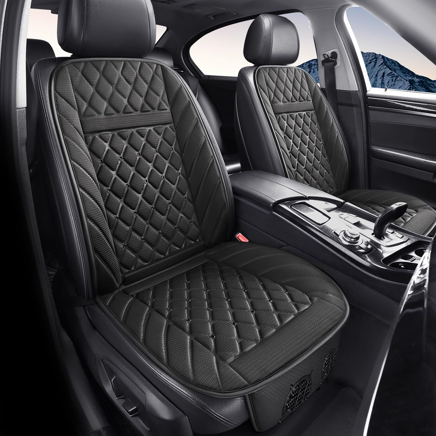 2 Stück 12V Autositzbezüge Sommer mit Turboventilator, Auto Sitzauflage Kühlend/Beheizbares， Universell passend für PKW, SUV, LKW ， 3D Mesh Gewebe-Atmungskomfort （schwarz）