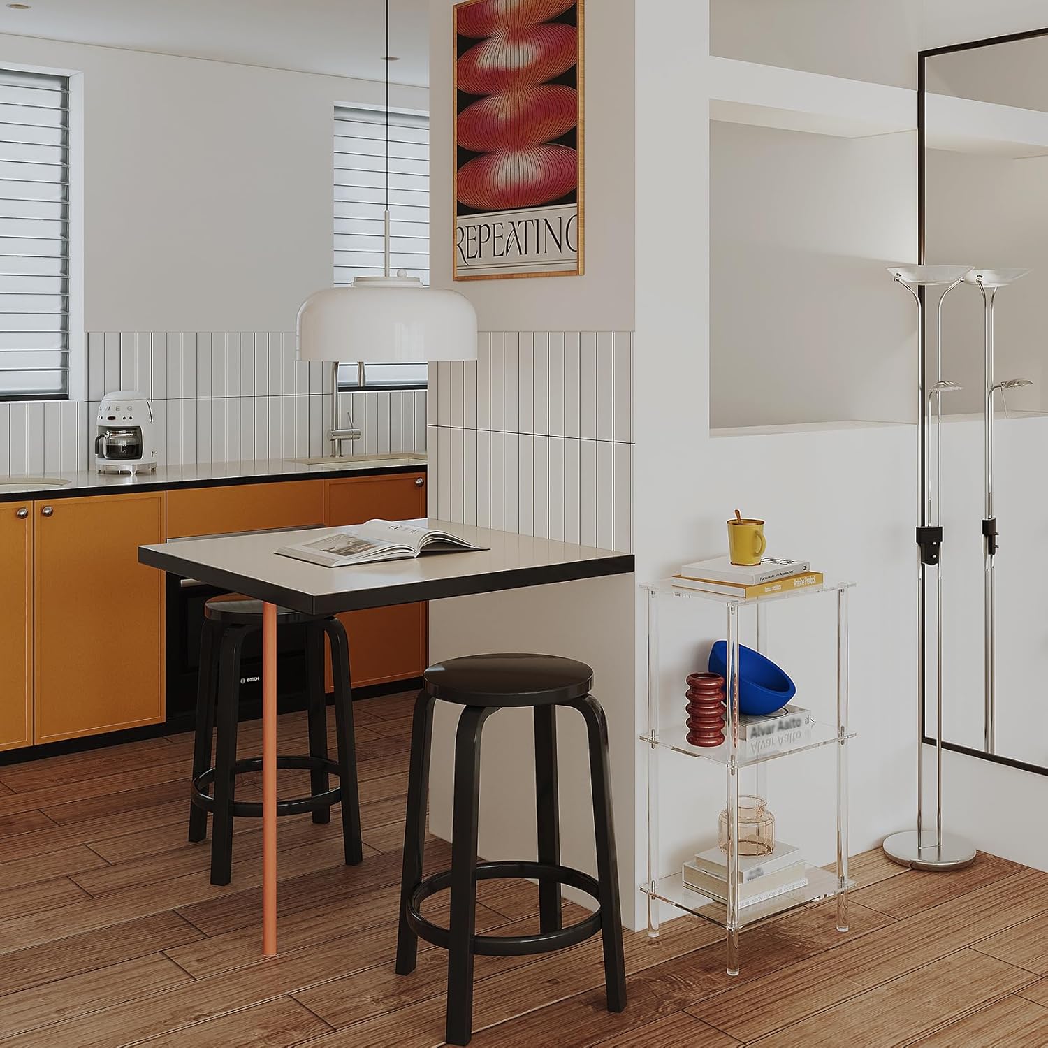 Aquiver Acrylic Tall Side Table - 3 Tier End Table for Small Spaces - Tall Nightstand Clear Bedside Table for Living Room, Bedroom - 15.7" L x 11.8" W x 30.8" H