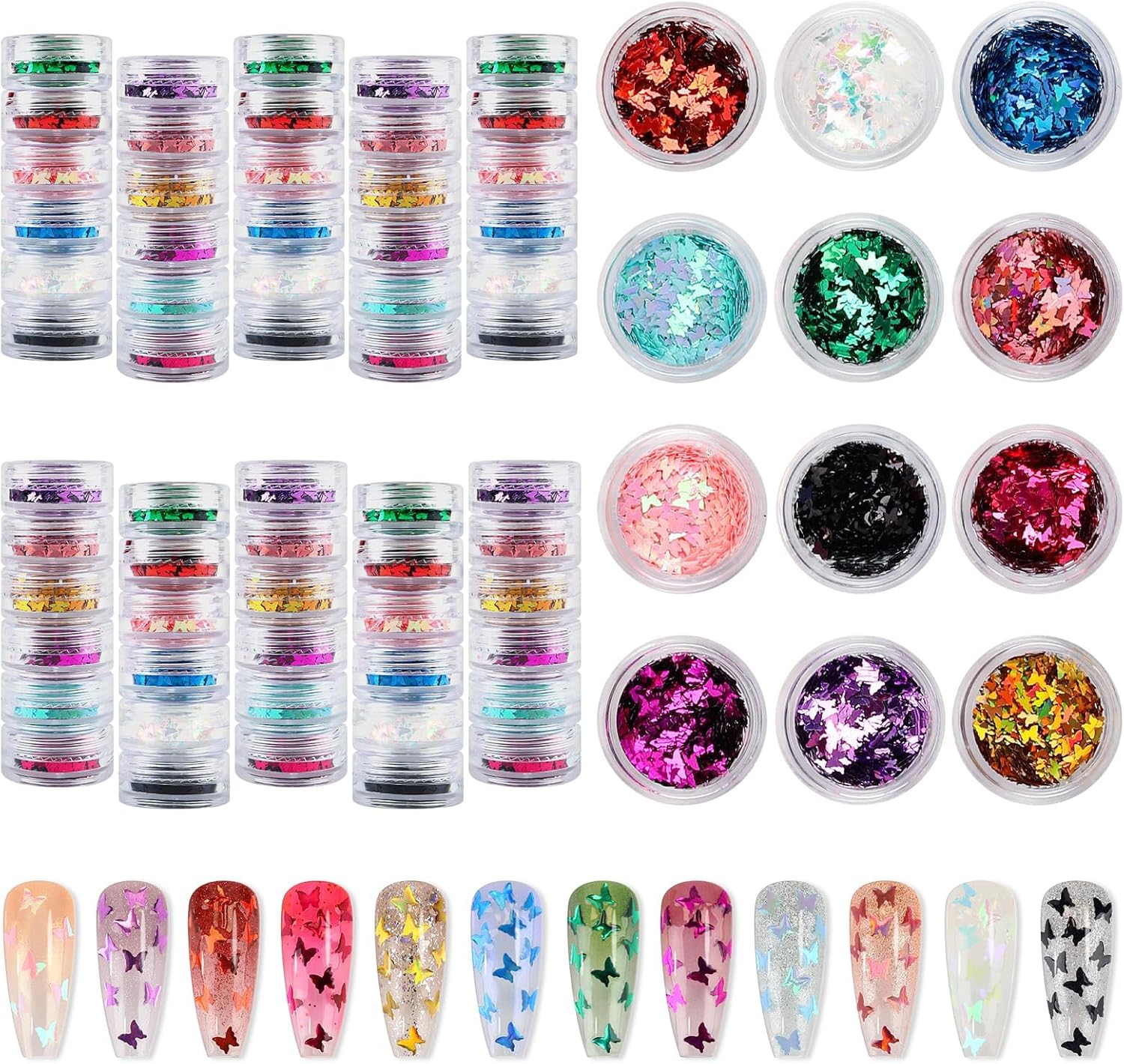 60 Pot Butterfly Nail Art Glitter Sequins, Kalolary Holographic Butterfly Nail Decals Metallic Laser Nail Art Flake Glitter for Face Eyes Nail Art Decoration DIY Craft(5 Boxes) - Amazon product rated Grade A