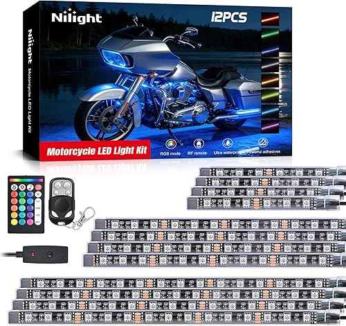 Nilight - TL-35 Kit de luces LED RGB para motocicleta, 12 piezas, impermeable, multicolor, lámpara de luces de atmósfera con controles remotos