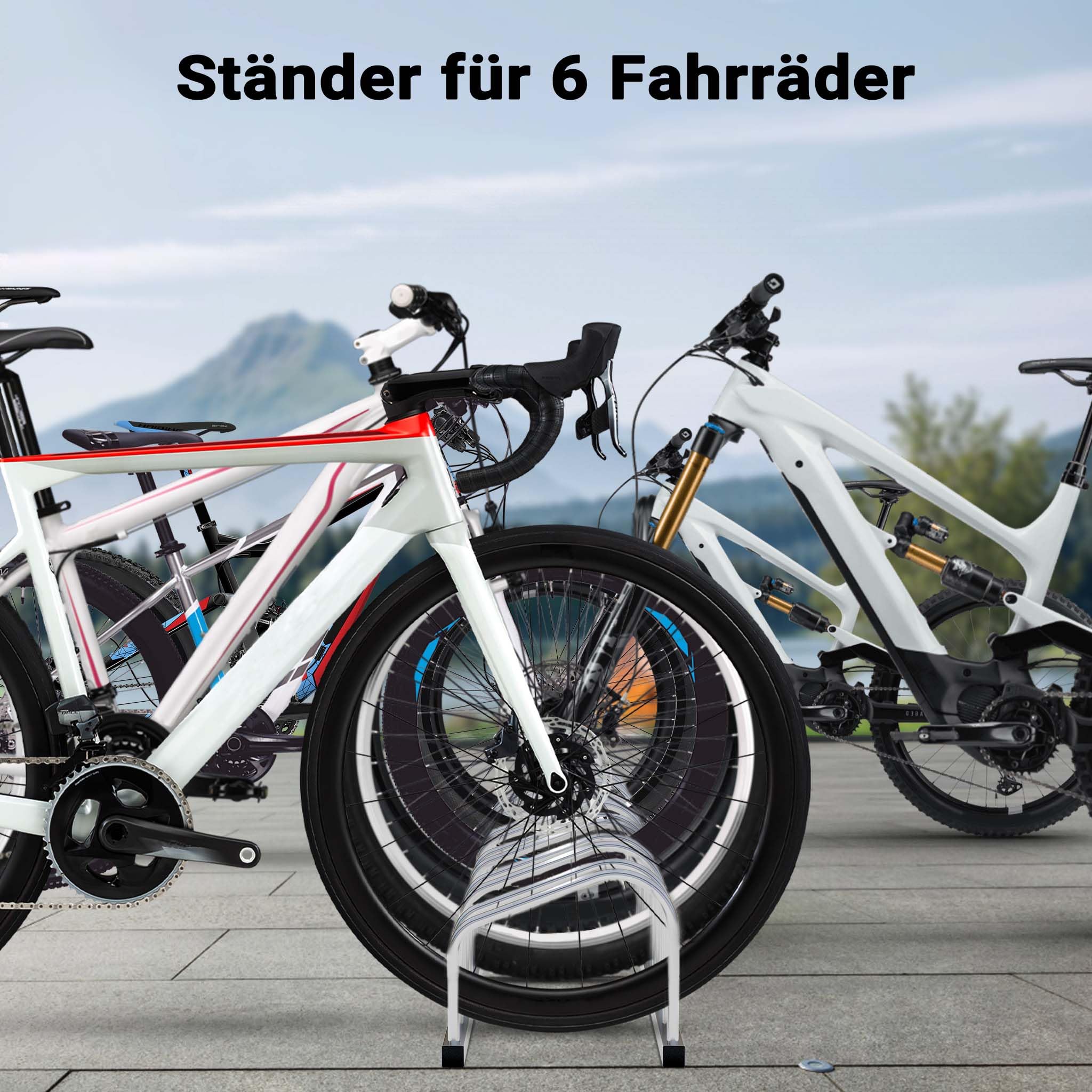 Fahrradständer für 6 Fahrräder 168x32x26,5cm aus verzinktem Stahl für drinnen und draußen geeignet für Boden- und Wandmontage Reihenparker Fahrradbügel