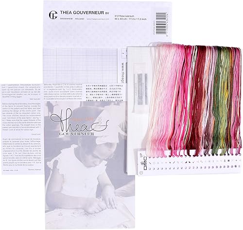 Miniatura 3 de Thea Gouverneur - Kit de punto de cruz, rosa leersum, Aida, 18 unidades, kit de bordado para adultos, hilos de bordado DMC y otros suministros de