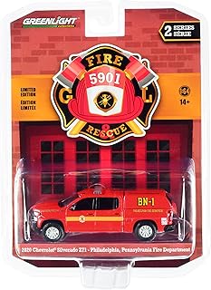 Greenlight Collectible 2020 Chevy Silverado Z71 Pickup w/Battalion Truck Cap Orange Philadelphia Fire Department Battalion Chief (PA) 1/64 Diecast Model Greenlight 67020 F (67020F)