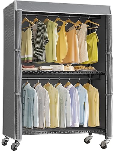 Vista 12 de VIPEK R2C Perchero de Ropa Mediano de Servicio Pesado con Ruedas, Perchero Rodante con Cubierta, Perchero de Ropa Ajustable para Colgar Ropa