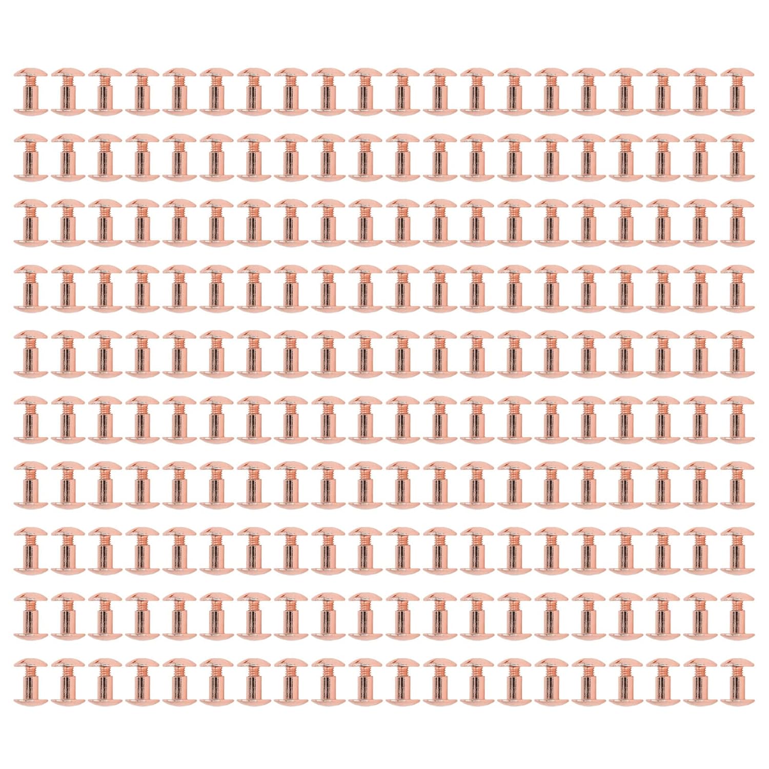 Book Binding Screw 200 Sets | Brass Coated Rivets for DIY Leather/Journals/Albums | Curved Design, Electroplated Flat Head Studs (Gold)