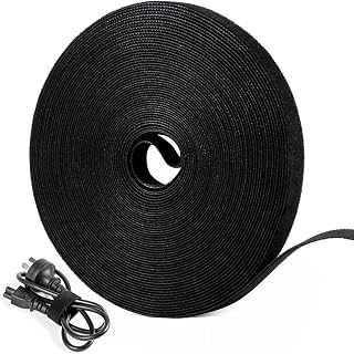 OneLeaf 46ft x 1/2inch Heavy Duty Hook and Loop Cable Ties Roll, Black | UV-Resistant, Double-Sided, Free to Cut, Reusable, Multi-Purpose Cable Straps for Home, Office, Data Center, and Garden