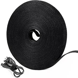 HuaHengHT Hook & Loop Cable Ties - 0.59" X 65.6 Ft Black, Cut-to-Length, Double-Sided For Cable Management & DIY