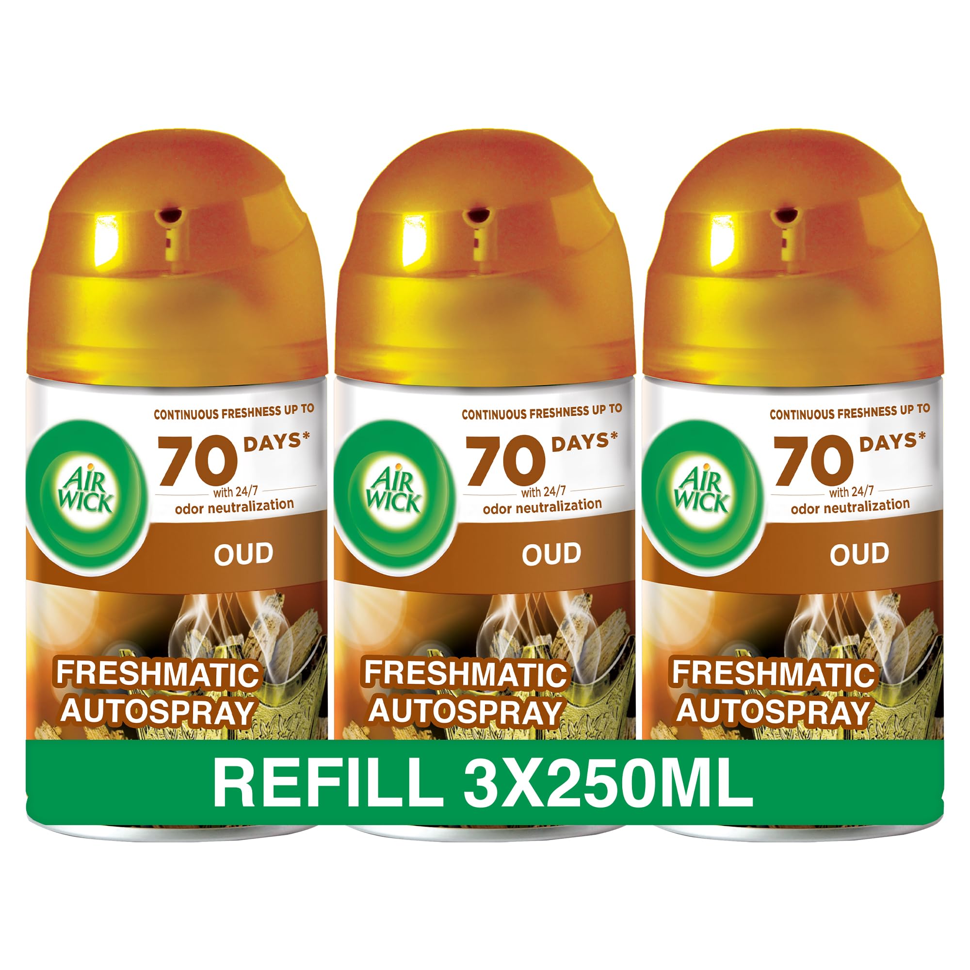 Air Wick Freshmatic Autospray Refill, Oud Fragrance, Eliminates Bad Odour like Cat Litter Smell, 250 ml (Pack of 3)