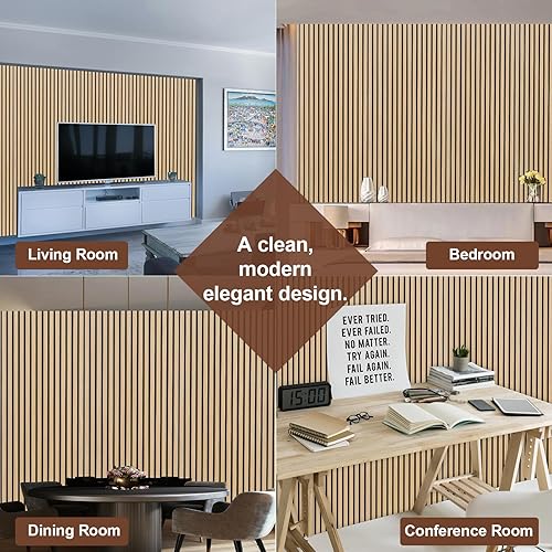 Miniatura 6 de Yuzzy Paneles de madera para pared y techo, paneles acústicos de listones de madera de 108 x 11 pulgadas, 4 unidades, paneles de pared modernos que