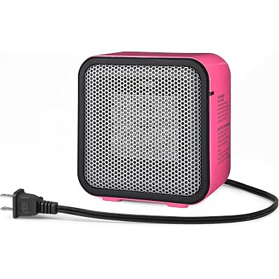 Amazon Basics Ceramic Space Heater, Portable Mini Heater for Office Desk, Indoor Use, 500W, With Tip-Over Protection, Lightweight 1.4 lbs, Pink, 5.9 x 3.2 x 6 inches