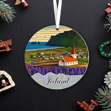Iceland Acrylic Ornament - Iceland Stained Glass Style Ornament - Christmas Vacation Gift - Gift for Trip Lover - Travel Keepsake - Acrylic - 3.5 Inch