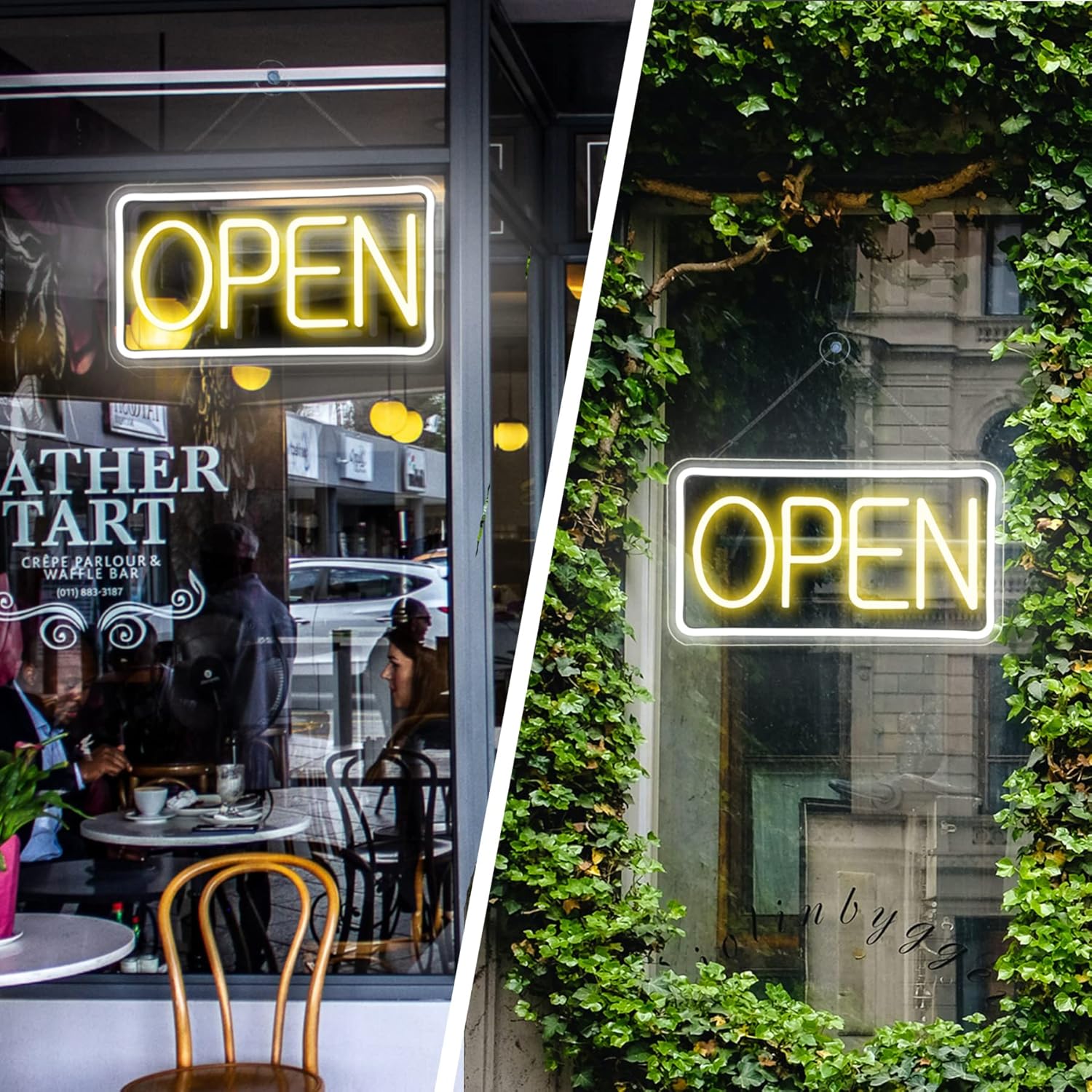 Open Signs for Business,Neon Open Sign Led,16.5"x 9",with Open/Closed Bussiness Hour Sign Set,Light for Bar Coffee Salon Store Window,12V/1A Adapter with ON/OFF Switch (Yellow/White Horizontal) - Image 5