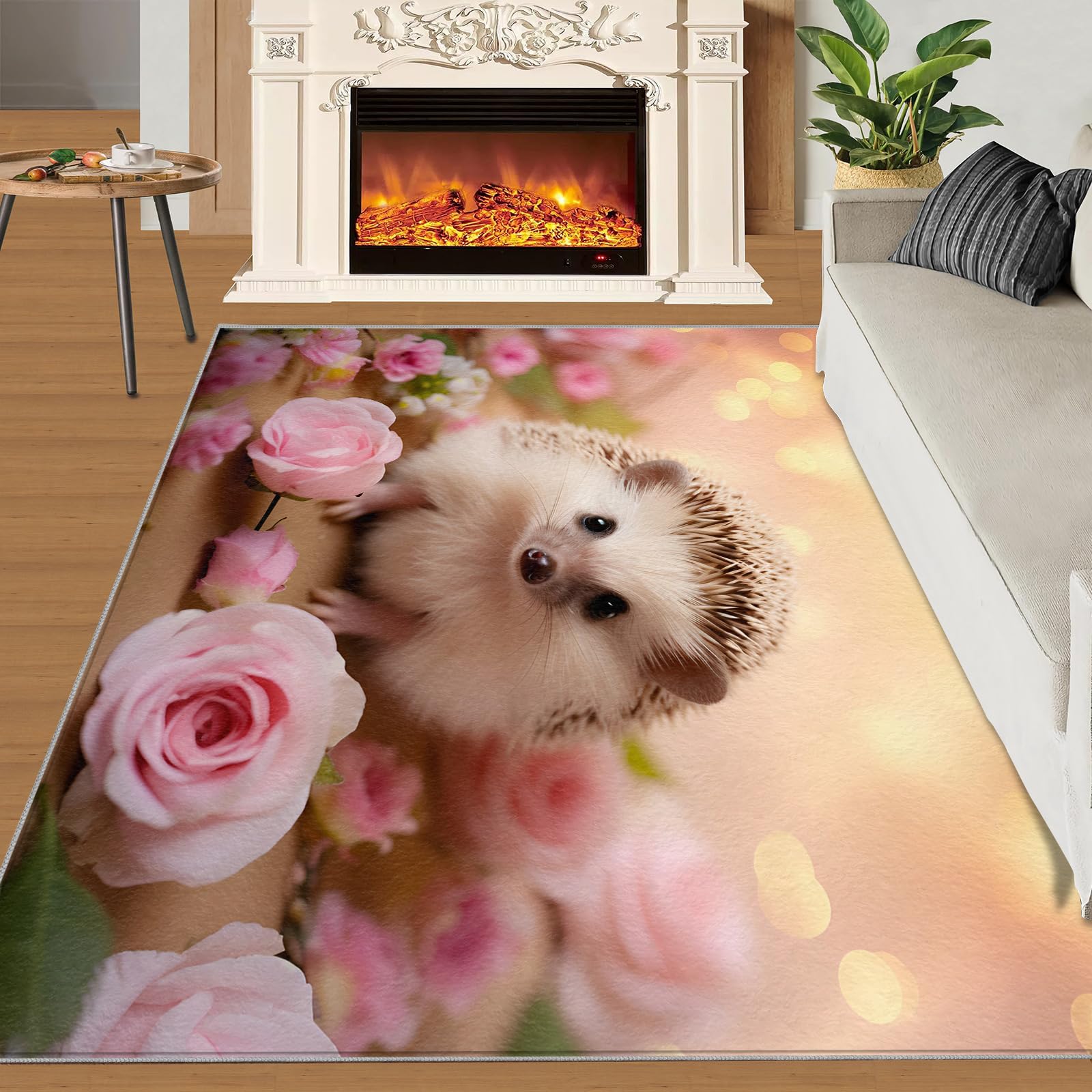 XEODIAT Cute Guinea Pig Area Rug Rose Flower Romantic Outdoor Indoor Washable Rug for Floor Mat Indoor Throw Rugs Soft Mats for Bedroom Living Room Kids Room 180 x 240 cm