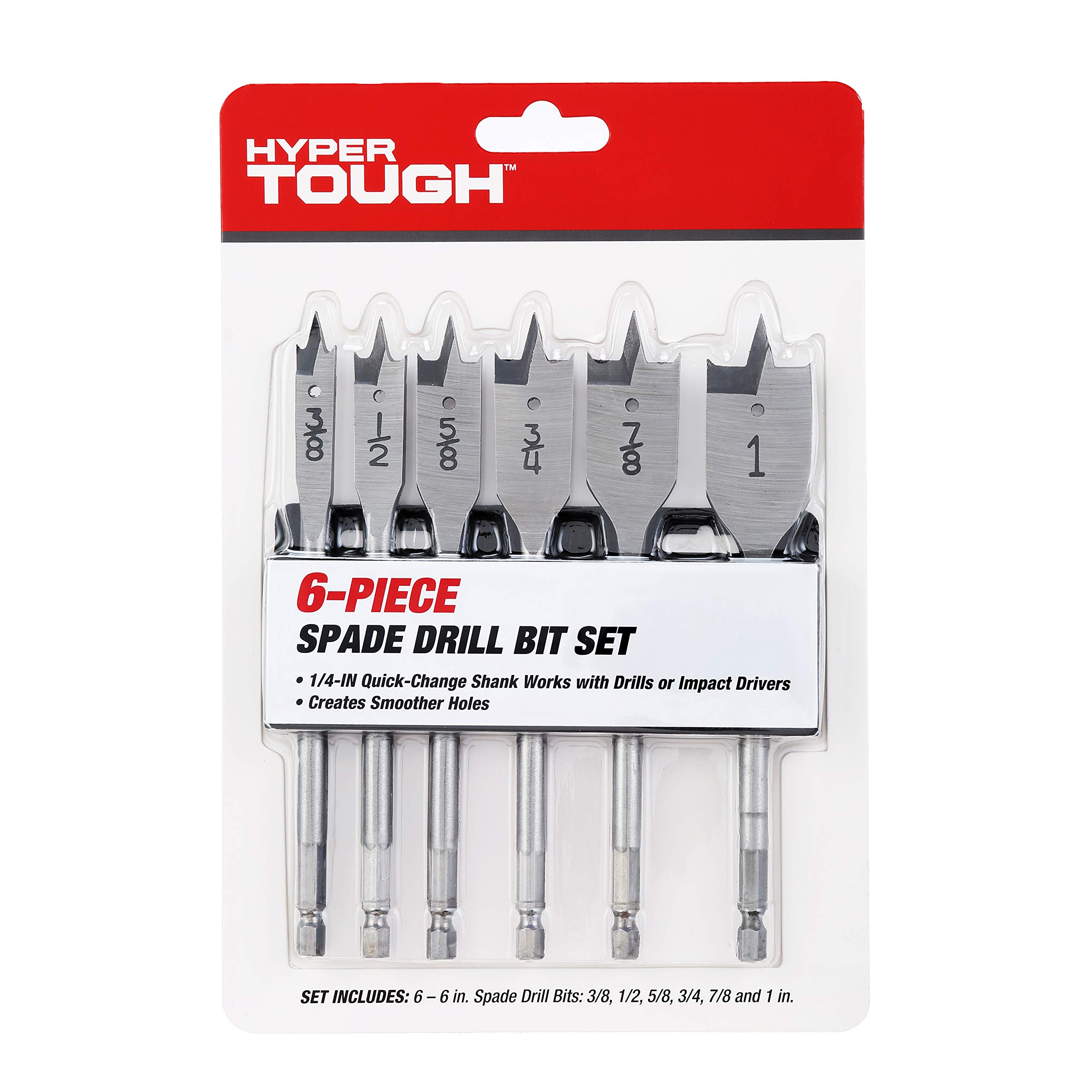 Hyper Tough 6 Piece Spade Bit Set with Quick Connect AU05017N