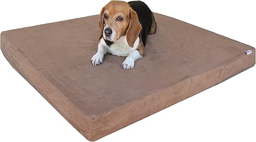 Dogbed4less Cama ortopédica para perros con espuma viscoelástica de gel para mascotas medianas y grandes, forro impermeable, funda marrón de