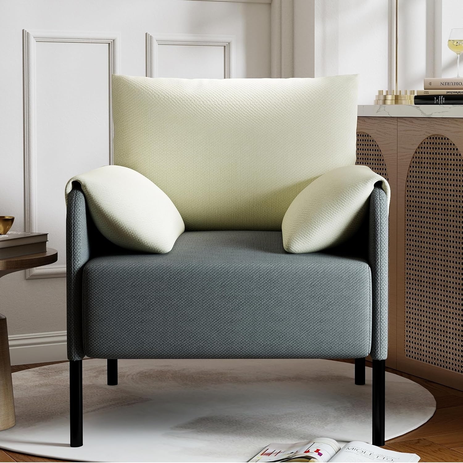 LSSBOUGHT Modern Accent Chair, Chenille Fabric Armchairs Side Chair, Single Sofa Living Room Chair for Bedroom, Apartment,Small Space (Gray, 1 Chair)