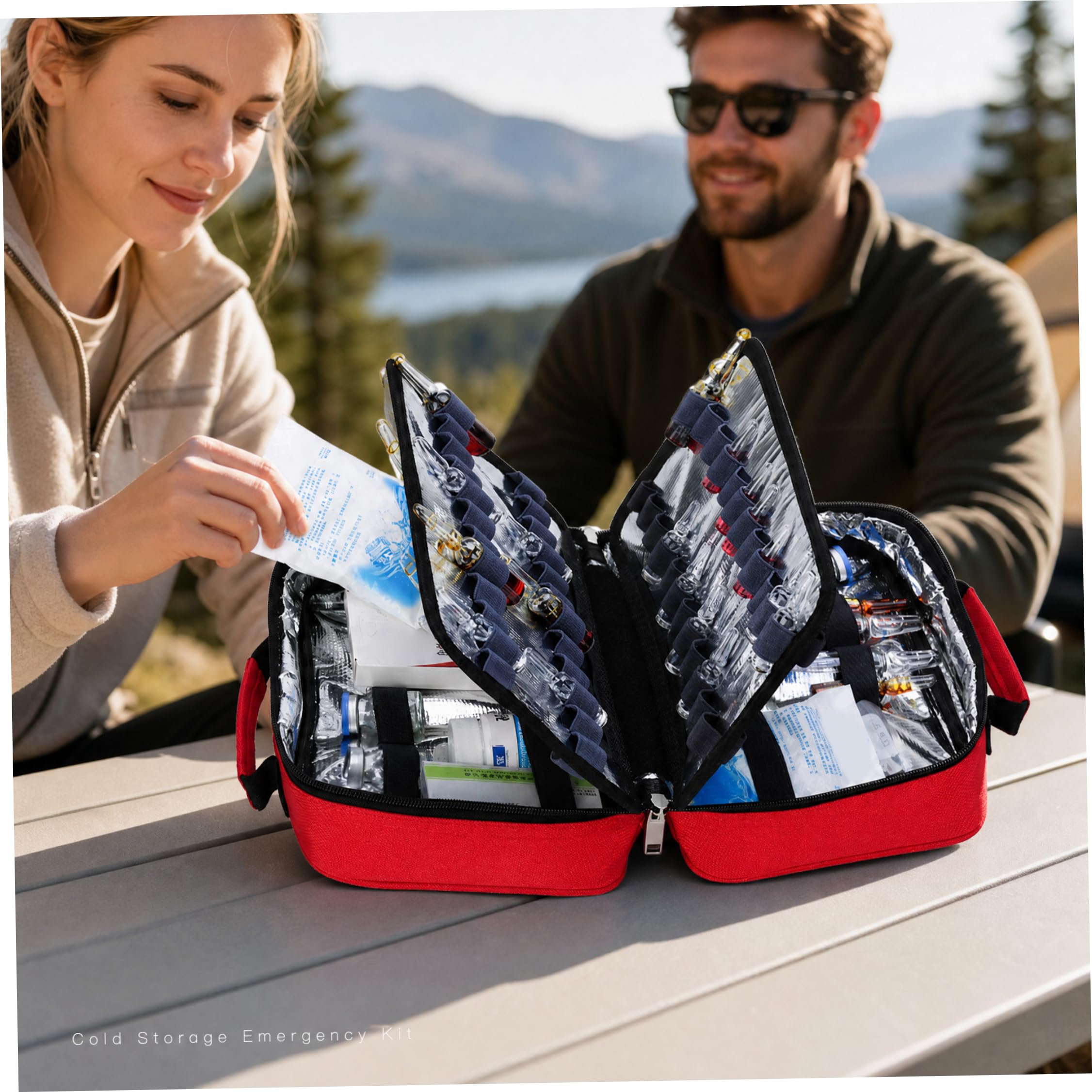 Bolsa de primeros auxilios vacía, bolsa de primeros auxilios impermeable aislada vacía con asa, de emergencia con cremallera para viajes en casa, coche, oficina, rojo, 10x7x4 pulgadas