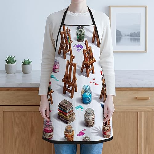 Miniatura 6 de Delantales artísticos para manualidades, pinceles de pintura coloridos y caballetes, delantal de cocina, delantal lavable de estudio para pintar,