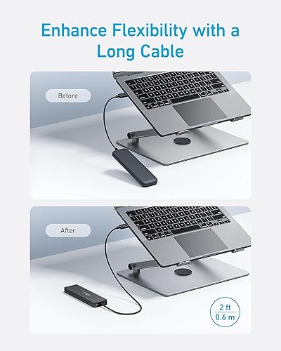 Miniatura 5 de Anker Hub USB C, 4 puertos USB 3.0 Hub con transferencia de datos de 5 Gbps, cable extendido de 2 pies carga no compatible, divisor USB C para