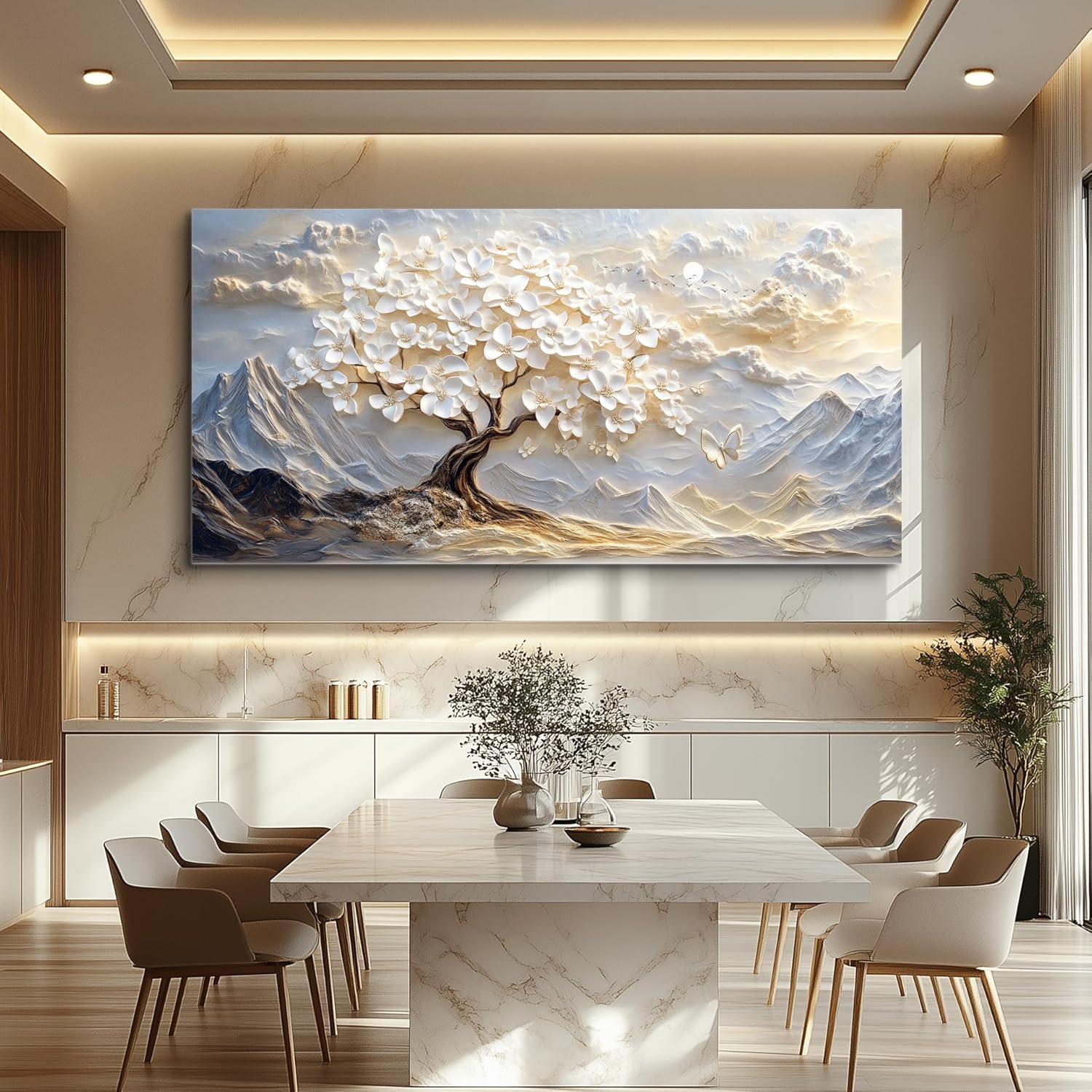 JUDASJART Canvas Wall Art For Living Room Large Wall Decor For Office Bedroom Decorations White Blossom Tree Landscape Pictures Abstract Painting Artwork Room Wall Mural Aesthetic Home Decor 30x60 In