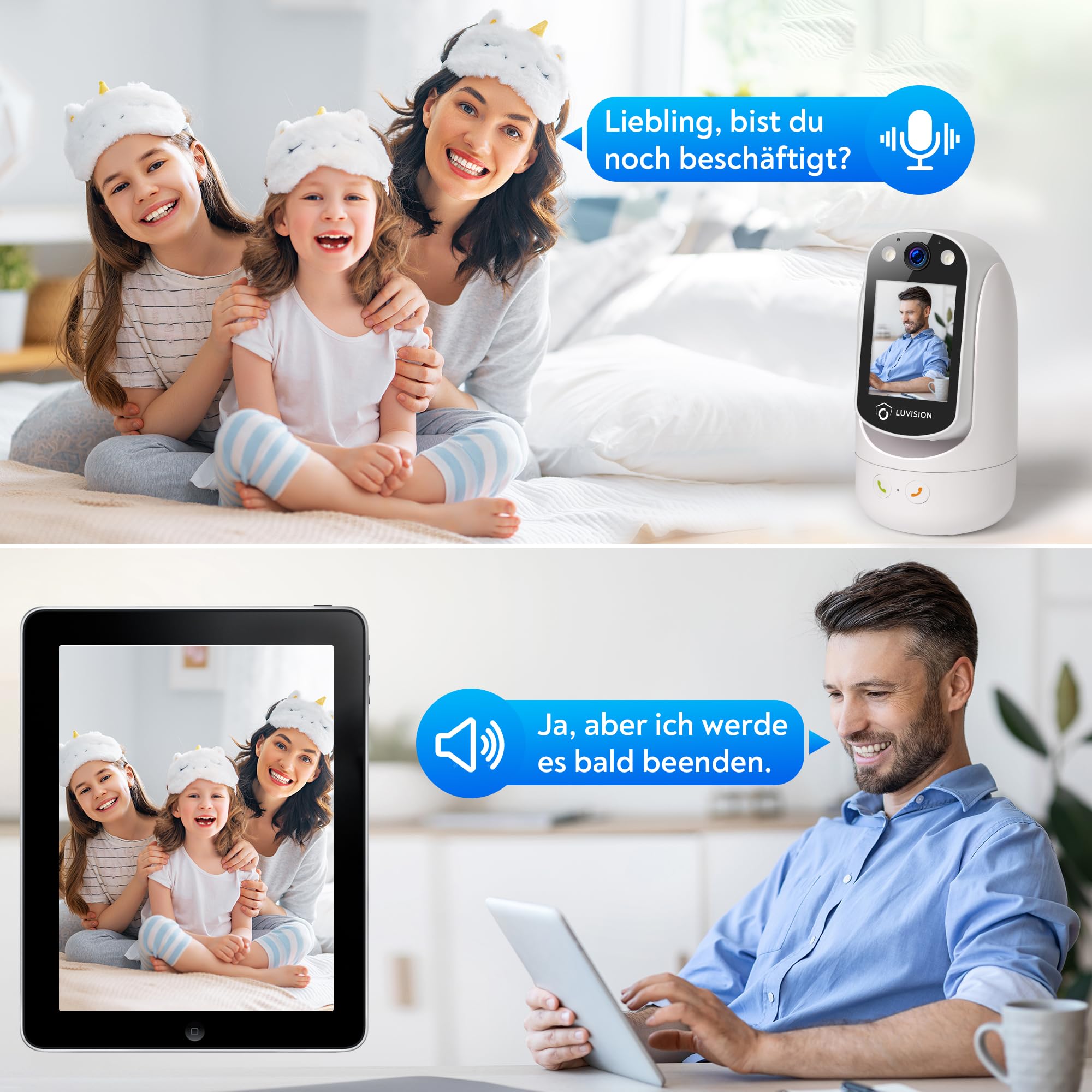 WLAN PTZ Überwachungskamera Auto-Tracking Video Anrufkamera, Telefonkamera mit Gegensprechfunktion für Kinder Senioren und Haustier Überwachung mit App, Nachtsicht, KI Bewegungsverfolgung