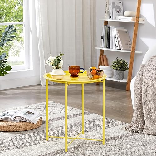 Vista 132 de VECELO Mesa auxiliar/auxiliar, plegable, redonda, de metal, antioxidante, impermeable, para exteriores o interiores, bandeja para sala de estar