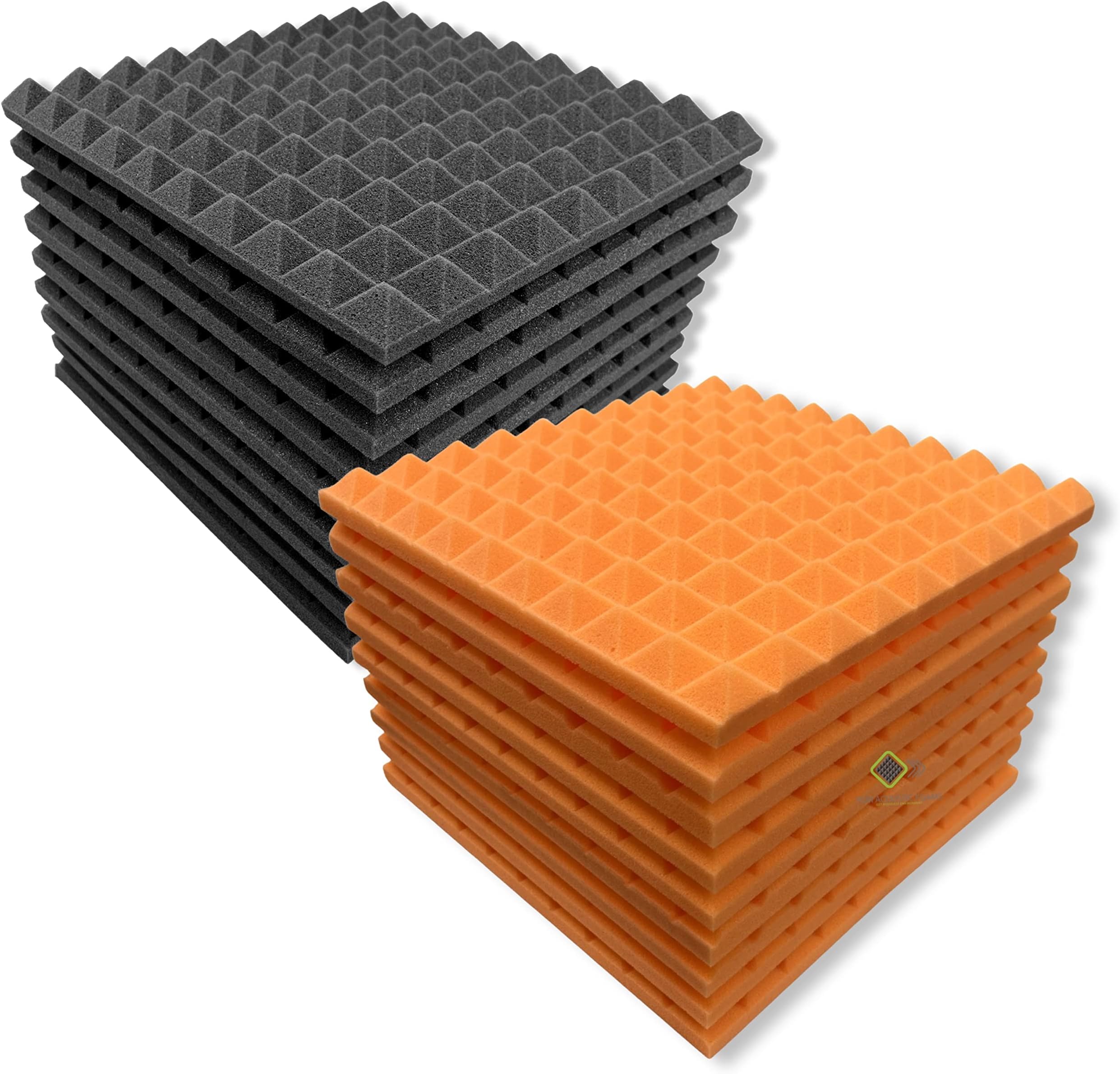 YGM Acoustic Foamsยฎ Pyramid Acoustic Panels 1'ร1'ร1โณ Thick | 50 Density Acoustical Sound Proof Foam for Room & Studio | Echo Reduction & Noise Absorption | Set of 18 (Orange & Black)