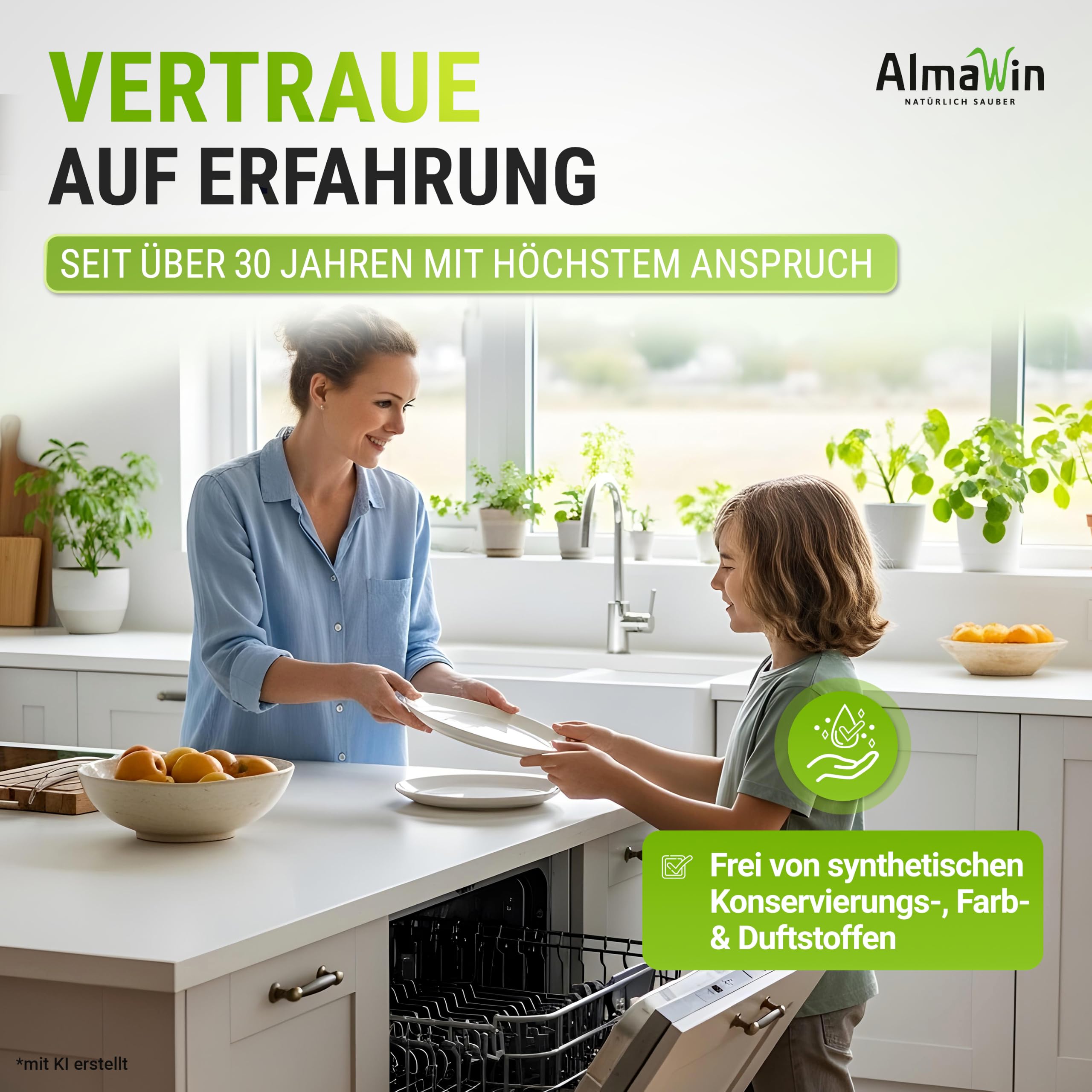 AlmaWin® Spülmaschinen Pulver mit Powerformel für strahlend sauberes Geschirr [6x 1,25kg - 300 Anwendungen] - Kraftvolles Geschirrspülmittel Pulver - Ohne Phosphate, Öko & VEGAN, Dishwasher Powder