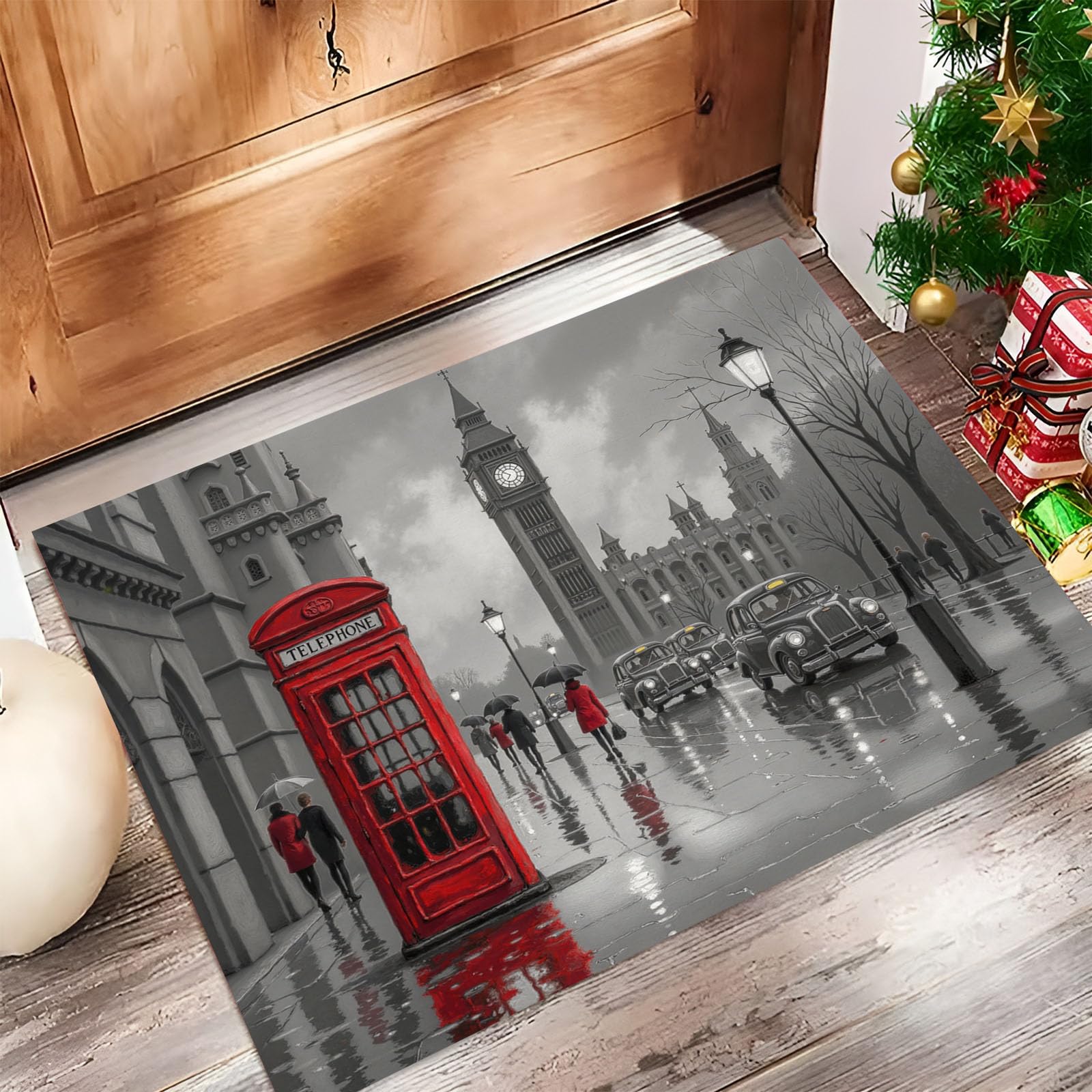 Paillasson paysage urbain rétro Londres idéal pour entrée intérieure de style loft