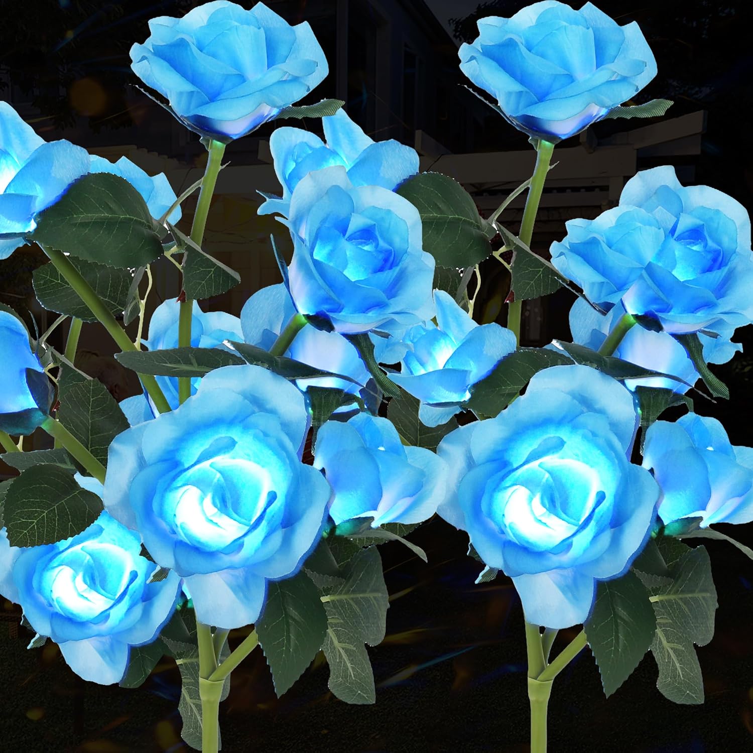 Solar Rose Lights Outdoor, 2 Pack with 14 Rose Flowers Waterproof Color Changing LED Flower Lights, Solar Powered Garden Stakes for Yard, Patio, Pathway Decor - Artificial Floral Decorative Lighting