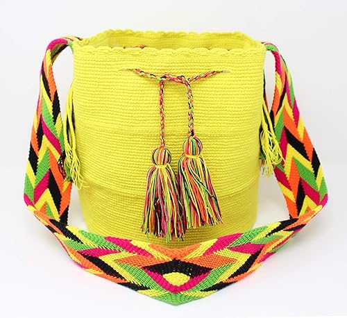 Miniatura 3 de Wayuu Shoulder bag in Yellow Cotton Handmade Fair Trade (Mochila Wayuu from Colombia)
