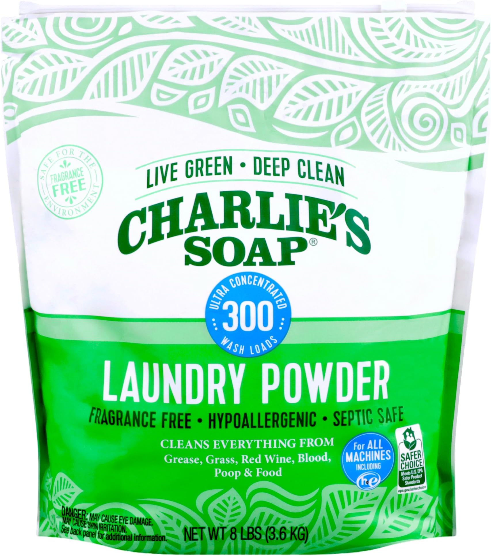 Laundry Powder (300 Loads, 1 Pack) Hypoallergenic Deep Cleaning Washing Powder Detergent - Eco-Friendly, Safe, and Effective