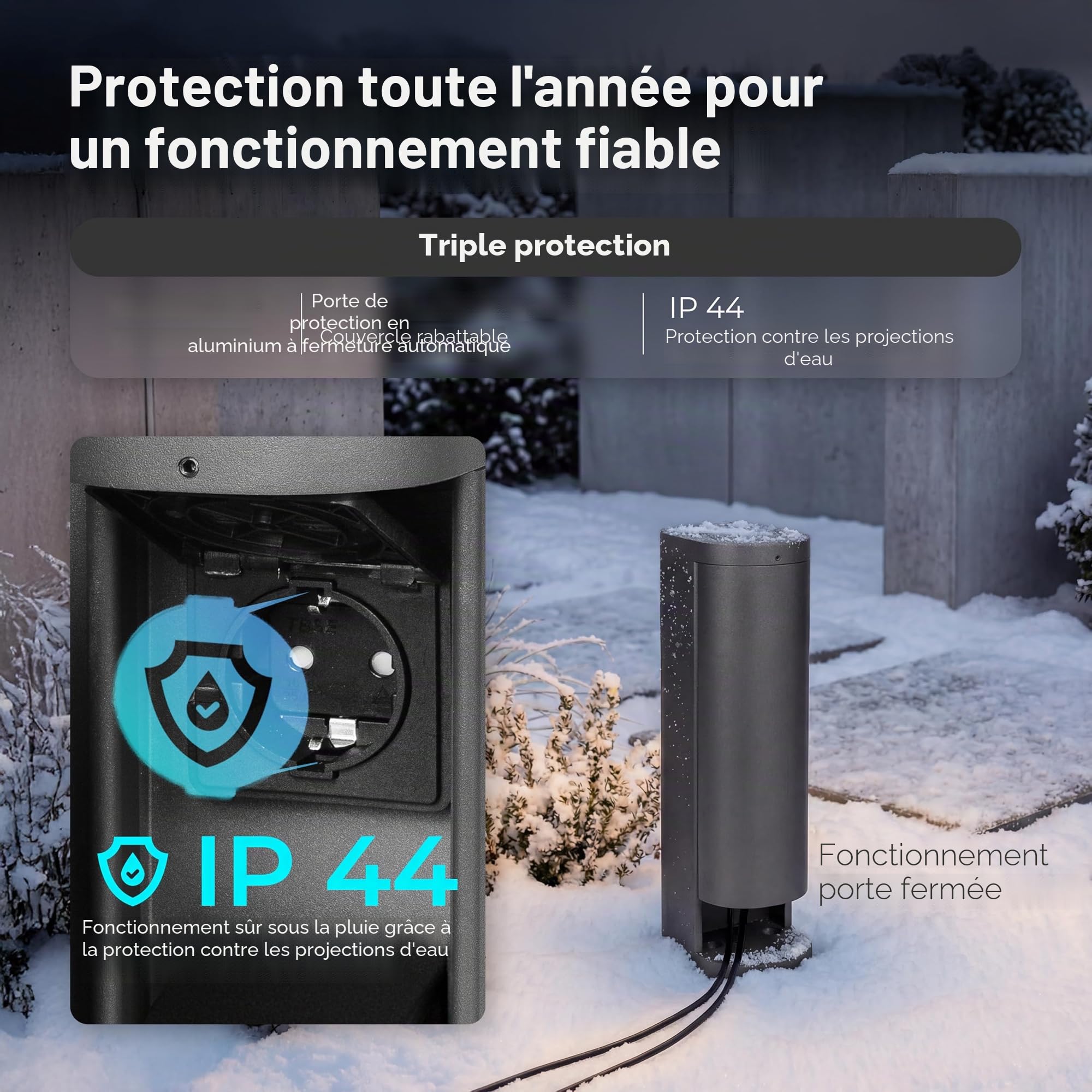 Novatool Tour de prise 2 prises extérieures rondes avec ouverture IP44 - Prise de courant extérieure - Colonne de prise de courant - Anthracite