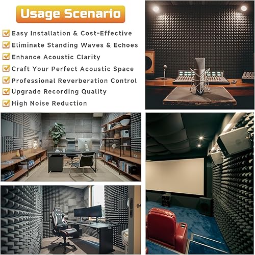 Miniatura 6 de Paquete de 56 paneles de espuma acústica, 12 x 12 x 1 pulgadas, paneles de espuma a prueba de sonido para paredes, espuma insonorizante, espuma de