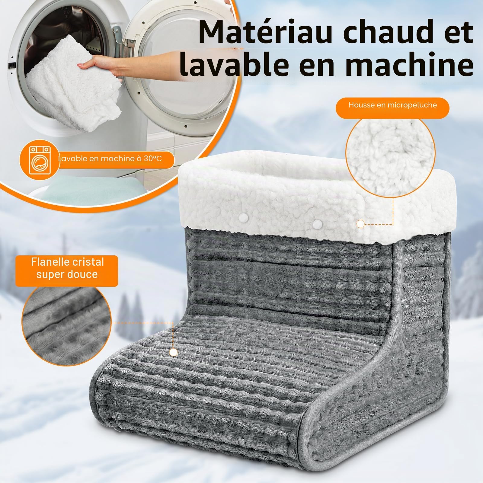 Chauffe-pieds, Chauffe Pied Électrique 30℃ à 60℃, Chausson Chauffant Electrique avec 9 niveaux de température & 12h Time, Lavable, Protection contre la surchauffe & Arrêt automatique