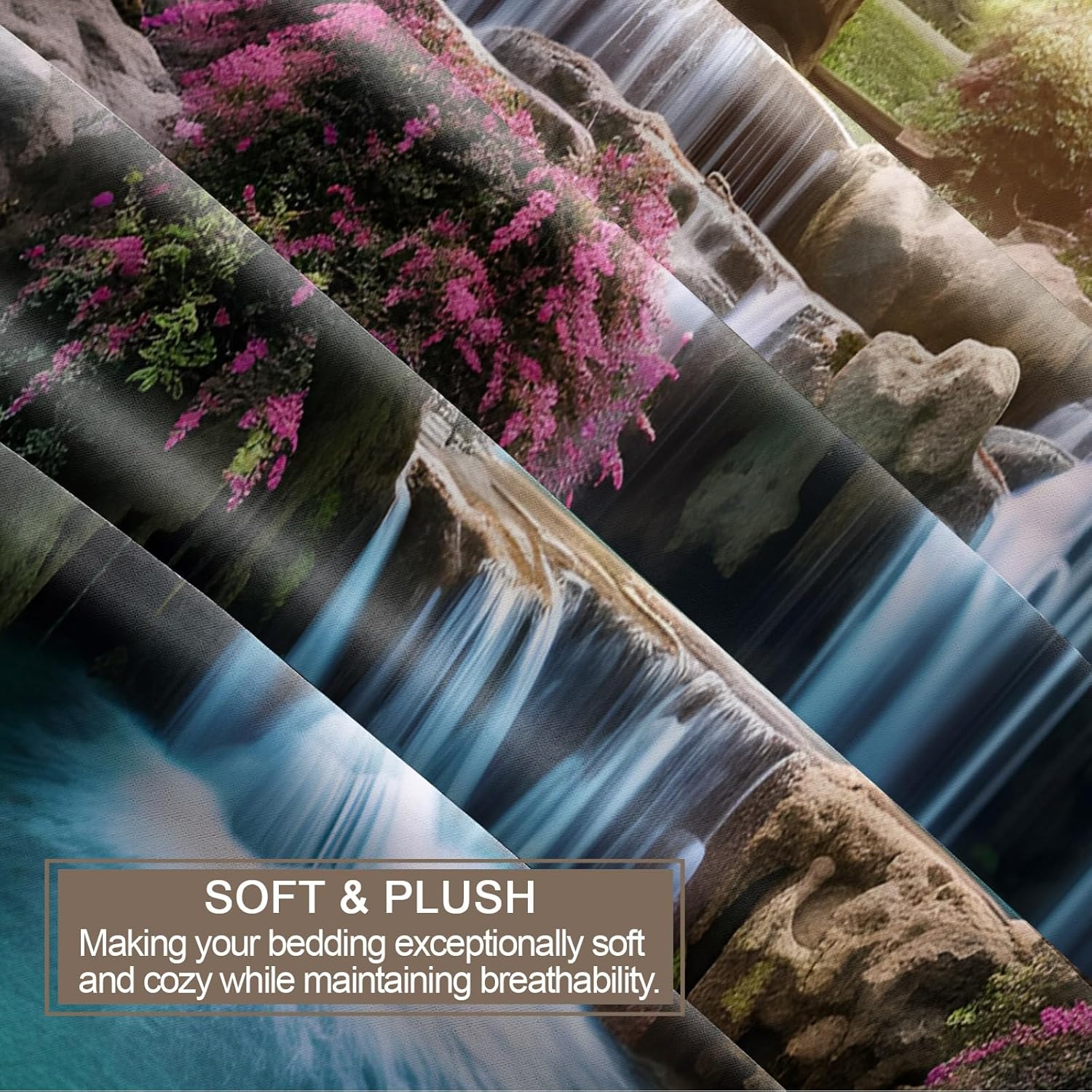 Natural Waterfall Comforter Cover Queen Size - Forest Lake Duvet Cover Set, Landscape Quilt Cover with Zipper Closure, 3 Pieces Soft & Breathable Bedding Set